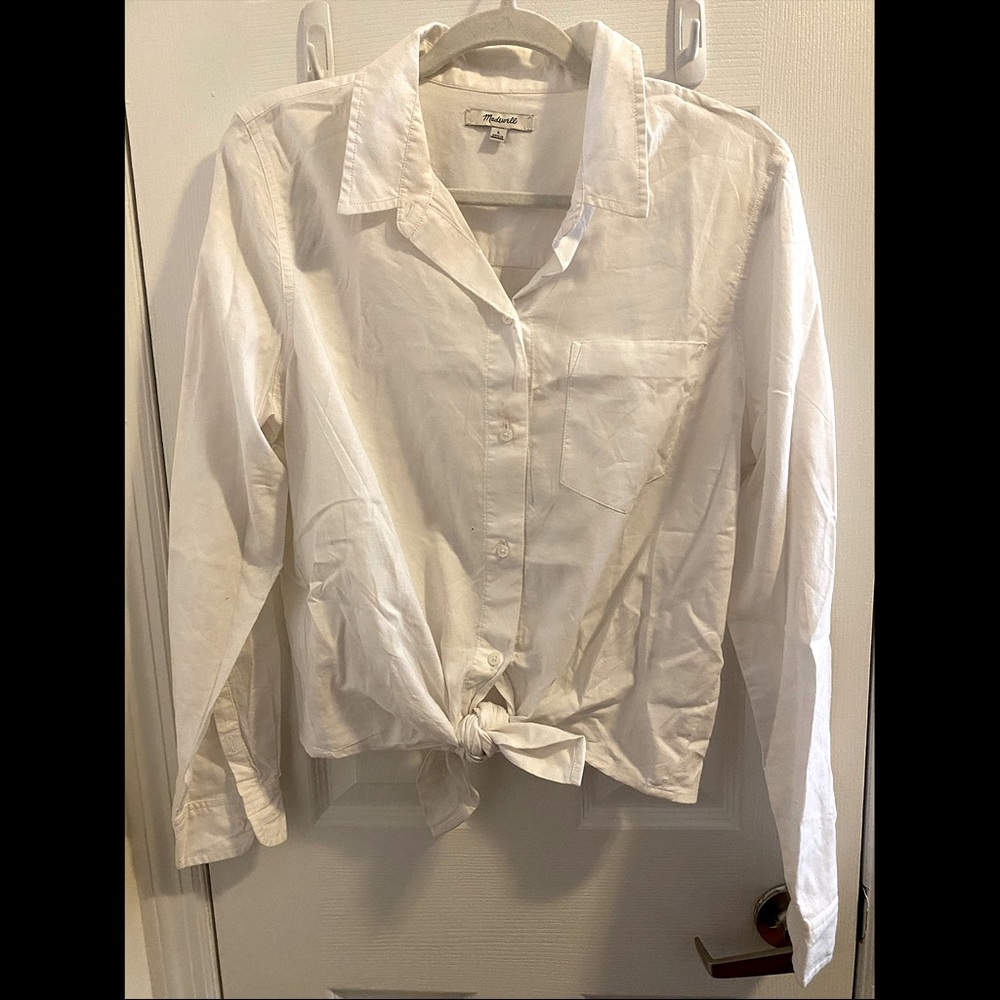 Madewell tie front white button down size L